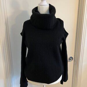 Black cashmere turtleneck with open shoulders sweater.